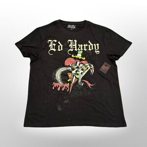 Ed Hardy Black Snake Dagger Graphic T-Shirt Y2K Fashion Tee Men's Size L